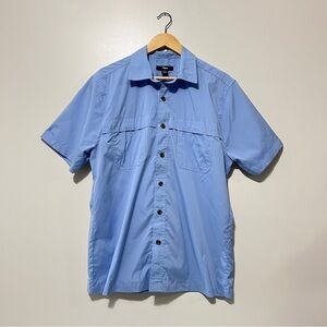 Tilley Men's Short Sleeve Button Down Top Light Blue Size Medium Preppy Gorpcore